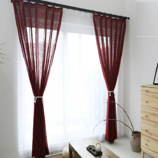 Rideau en Lin Moderne Rouge Foncé