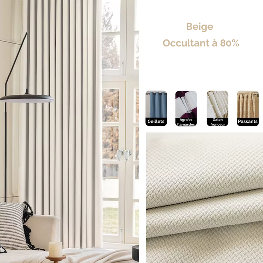 Rideau Occultant Épais Grande Longueur Beige