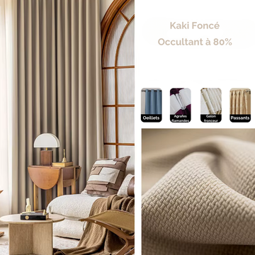 Rideau Occultant Épais Grande Longueur Kaki Foncé