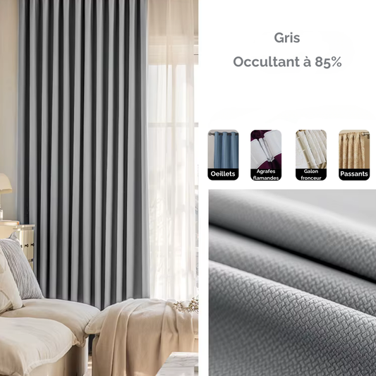 Rideau Occultant Épais Grande Longueur Gris