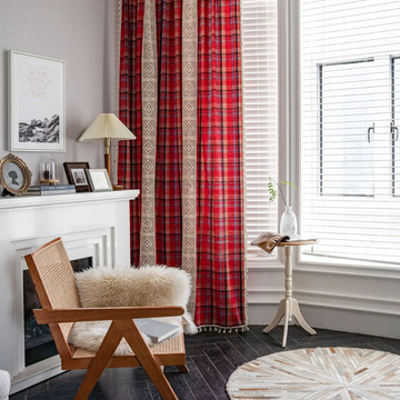 Rideau Vintage Bohème Effet Lin à Carreaux