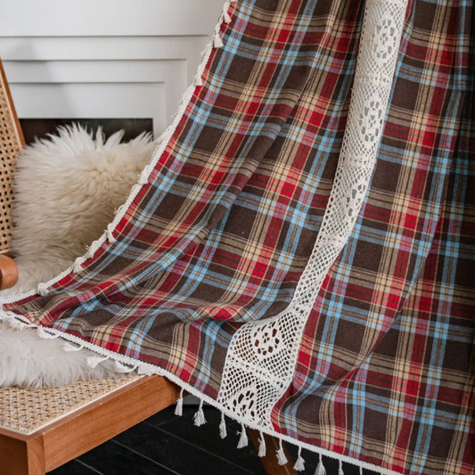 Rideau Vintage Bohème Effet Lin à Carreaux