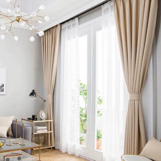 Rideau Occultant Épais Effet Lin Beige