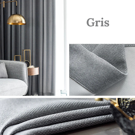 Rideau Occultant Épais Effet Lin Gris