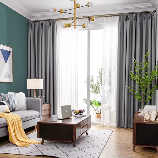 Rideau Occultant Épais Effet Lin Gris