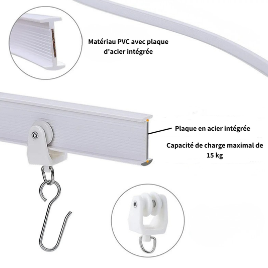 Kit Tringle Rail à Rideaux Flexible Blanc (100 - 600 cm)