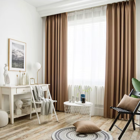 Rideau Occultant Épais Effet Lin Café Léger