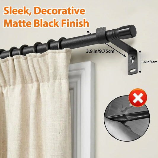 5/8 inch Small Black Curtain Rod for Windows, Long Adjustable Cafe Window Rod, With Curtain Rod Brackets