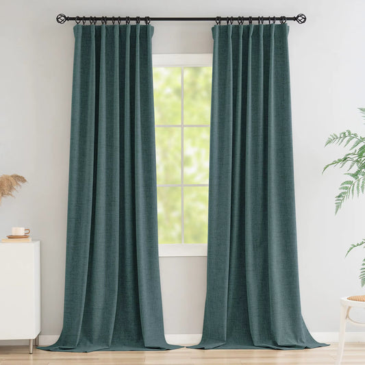 Rideau Occultant Effet Lin Bleu Sarcelle