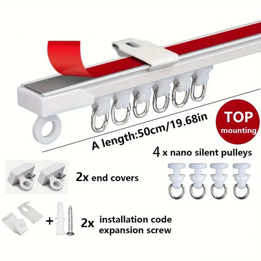 Self Adhesive Or Perforated Dual-purpose Curtain Track Ceiling Or Wall Mount Nano Silent Curtain Slide Rod For Curtains And Cabi