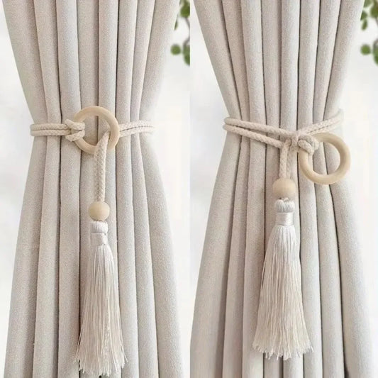 Adjustable Cotton Cord Curtain Tie Curtain Tie Straps Bohemian Chic Log Loop Curtain Buckle Strap Hand Woven