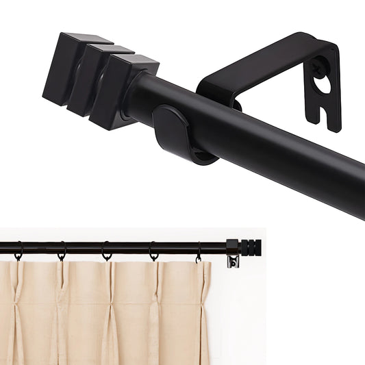 Square retractable advanced curtain rod,modern elegant matte black splice adjustable length metal curtain rod with bracket