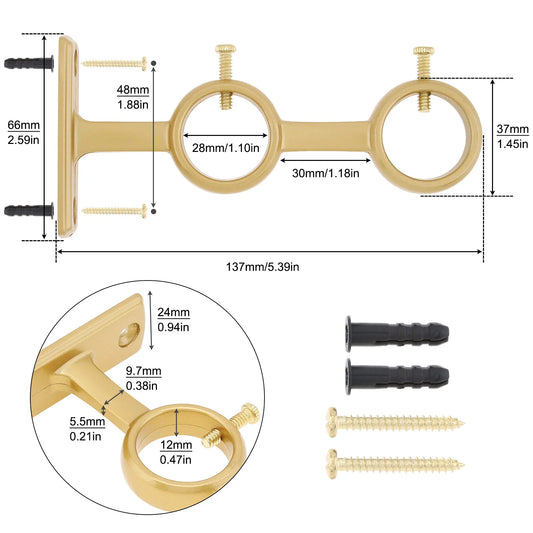 1Piece Curtain Rod Bracket Curtain Rod Holder Double Hole Curtain Rod Hooks Aluminum Alloy Base Thickened Hook for Room